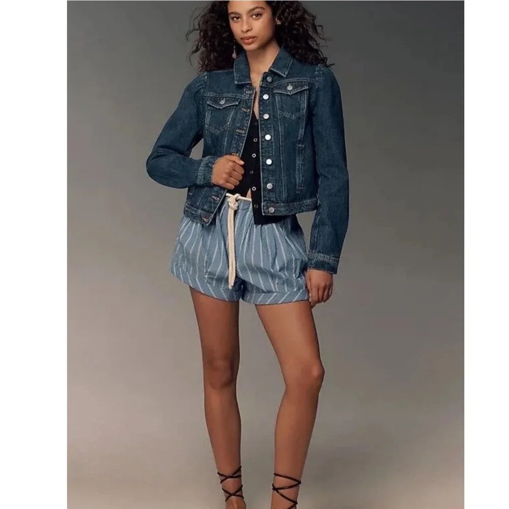 Pilcro‎ Denim Jacket Blue Puff-Sleeve Button-Up Cropped Medium